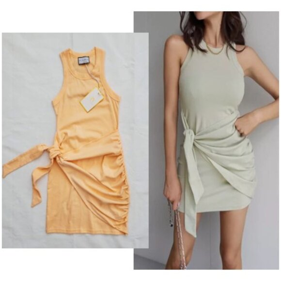 NWT Runaway Peach Tie Front Wrap Stretch T-Shirt Racerback Mini Dress Size XS - Picture 1 of 9